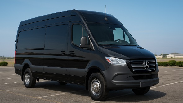 Exterior of Charter Bus Company La Mirada's Sprinter Van Rental With Driver in La Mirada